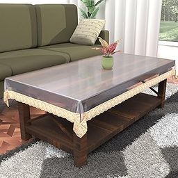 Kuber Industries PVC Transparent Table Cover 4 seater | Table Protector Sheet | Waterproof and Dustproof | Gold Lace Transparent Table Cloth | Center Table Cover | 40x60 Inch | Gold-18
