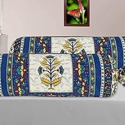 SkyKross - Everyday A New Thing Special Flora Print Bolster Cover 100% Cotton Set of 2 | Round Decorative Pillow Cover for Diwan & Bedside | Masand Pillowcases (16 * 32) (Voilet)-image-13