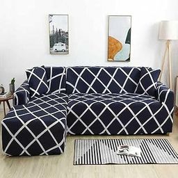 TONY STARK Sofa Covers L - Shape Slipcover 3+3 Seater Elastic L-Type Chaise Sofa Furniture Protector for Living Room Furniture (Blue Diamond)-image-55