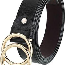 Women's Faux Leather Belt double-OO-Golden Ring Black Free Size Pack of 1-image-19