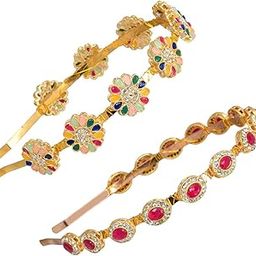 Kundan Minakari Gold Plated Hair Bands Fancy Wedding Hairband Headband for Women & Girls (Multi-Pink)-47