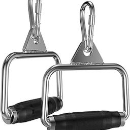 Heavy Steel Double D Row Rubber Handles, Solid Rowing Handle Grips with Heavy Duty Carabiners Compatible for Home Gym-17