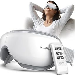 RENPHO Eyeris 1-Electric Eye Massager, Heat & Vibration, Compression Bluetooth Music, Rechargeable, for Strain/Stress/Dark Circles/Dry Eyes, Improve Sleep,Remote Control(Battery Not Included),White-image-3