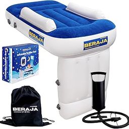 Beraja Store Inflatable Airplane Bed for Toddler - Portable Toddler Plane Bed with Safety Belt - Travel Bed for Kids - Blue & White - Medium Firmness - Water Repellent - 1 Pack-25