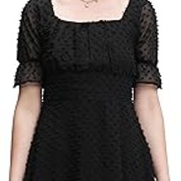 Womens Self-Design Fit & Flare Short Dress | Square Neck & Front Gathering | Chic & Feminine with Puff Sleeves| Stylish-image-63