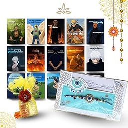 Yellow Town India Rakhi Gift Box for Brother | Anime Poster Kit + Premium Nazar Protection Rakhi + Roli Tilak Bottles Combo | Rakshabandhan Gift for Bhai | Wall Friendly Study Motivation Poster Kit-image-71