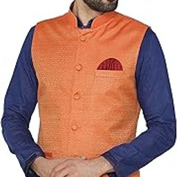 Men's Banarasi Art Silk Cotton Blend Festive and Casual Nehru Jacket Vest Waistcoat-image-25