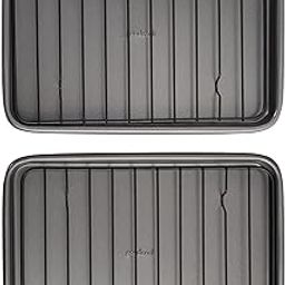 GoodCook Set of 2 Nonstick Steel 9" x 6.2" Toaster Oven Mini Baking Sheets with Racks, Gray (4221)-image-33