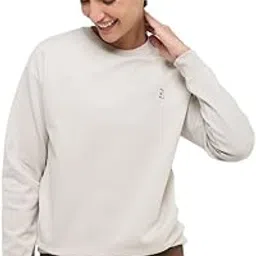 hunnit Essential Crew Neck Full Sleeve Sweatshirt for Women | Relaxed Fit Solid Cotton Ribbed Cuff Sweatshirts | Lightweight & Soft Comfortable Everyday Wear Sweatshirt for Yoga & Gym-picture-35