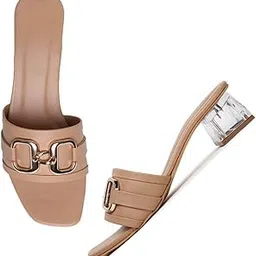 looper Black Transparent Strap Faux Leather Open Toe Block Heel Fashion Sandals for Women & Girls-picture-1
