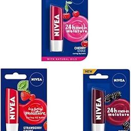 NIVEA combo of 3pcs lip balm(14 Cherry Shine, Strawberry Shine, Berry Shine), 14.4 g (Pack Of 3)-14