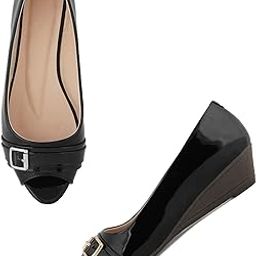 Everly Black Synthetic Leather Wedge Peep Toes Pumps for Women (MNS6093MNT)-13