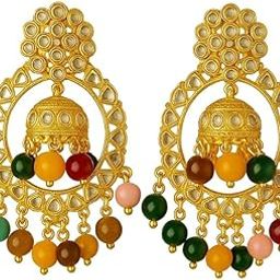 Traditional Gold-Plated Multicolor Beaded Jhumka Earrings for Women-image-52