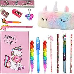 Taufa Villa Unicorn Fur Stationery Combo Set With Pencil Pouch, Diary, and Pop-It Key Chain for Kids Birthday Return Gifts (Random Design, Pack of 15, Multicolor)-25