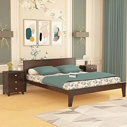 AAKROCRAFTS Sheesham Wood King Size Bed Without Storage Solid Wood Cot Palang Furniture Wooden Double Bed for Bedroom Living Room (Walnut Finish)-image-56