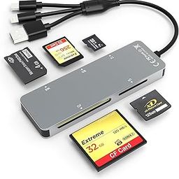 SD/TF/MS/CF/XD Card Reader for Computer/iPhone/USB C - 5 in 1 Multi Memory Card Reader OTG Adapter Supports Micro SD/SDHC/XD Picture Card, Aluminum Lightning+USB A+USB C Memory Stick pro Duo Adapter-image-74