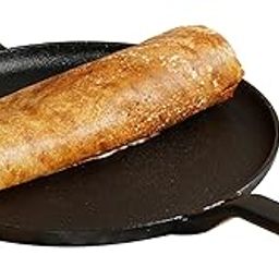 Meyer Pre-Seasoned Cast Iron Flat Dosa/ Roti/ Chapati Tawa Pan with Stick Handle, Dosa Kallu, Iron Tawa Big Size | Pre-Seasoned Cast Iron Cookware | Gas and Induction Compatible | 28cm, Black-4