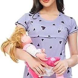 Women's Regular Fit Cotton Maternity Heart Printed Feeding Top 5345-image-7