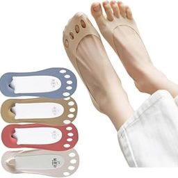 Women's Foot Cover, 2-Way Pump Socks, Set of 4, 5 Toe Socks, Shallow Shoes, No Toes, Anti-Slip, Hard to Slip Off, Invisible-24