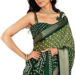 Women's Dola Silk Bandhani Print Zari border Saree with Blouse Piece-picture-13