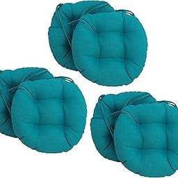 Blazing Needles 16-inch Solid Round Tufted Outdoor Chair Cushion, 16 x 16, Aqua Blue 6 Count-image-1