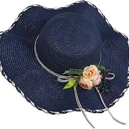Dorakitten Straw Hat Fashion Floppy Fake Flower Decor Foldable Wide Brim Breathable Packable Beach Sun Hat Fisherman-image-9