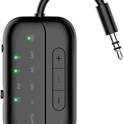 Bluetooth Transmitter Receiver, 2-in-1 V5.3 Wireless Adapter for Airplane, TV, PC, Gym, Switch. Supports up to 2 AirPods/Headphones. Audio Receiver for Car/Home Stereo,with AptX Low Latency & HD-17