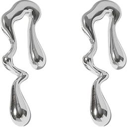 Silver-Toned Abstract Drip Contemporary Drop Earrings for Women Stylish | Chic Ear Accessories for Women, Fashion Jewellery for Her | Ear Studs Sleek Earrings for Girls Stylish-image-47