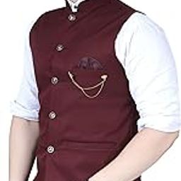 Men's Nehru Collar Waistcoat with 3 Pocket Square, Button Front-5