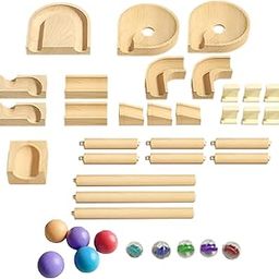 UJEAVETTE Toy Wooden Marble Run Blocks Wood Building Blocks Toys for Age 4-8 Kids Children Puzzle Track Ball Toys & Hobbies-2