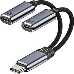 Mizi 2025 Upgraded USB C Splitter Adapter – 100W Fast Charging & Audio Dongle with Dual USB C Ports for iPhone 16/15, iPad, MacBook, Galaxy S24/S23, Pixel & More – Grey-2