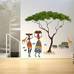 Decals Design 'Artistic Tribal Ladies with Animals Nature' Wall Sticker (PVC Vinyl, 60 cm x 90 cm, Multicolour)-14