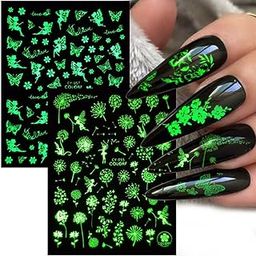 S.A.V.I 9 Sheets Set Luminous Glow in The Dark Dandelion Butterfly Flower Fairy Self-Adhesive Nail Art Stickers-54