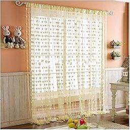 Pindia 6 feet Set of 2 Cream String Net Heart Design Door Window Curtain-image-100