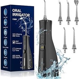 Water Dental Flosser Electric Oral Irrigator 300ML Large Tank 5 Replaceable Jet Tips IPX7 Waterproof Teeth Cleaner Water Flossing Cleaning Picks for Home and Travel-2