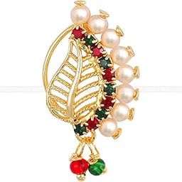 Vighnaharta Gold Plated Mayur design with Pearls AD Stone Alloy Maharashtrian Nath Nathiya./ Nose Pin valentine day gift valentineday gift for her gift for him gift for women gift for women VFJ1016NTH-Press-image-73