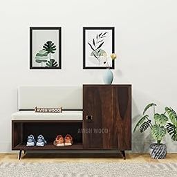 Avish Wood Solid Wood Shoe Rack for Hone | Wooden Shoe Cabinet with 4 Shelves, Storage Box and Metal Legs for Living Room (Walnut Finish)-image-96