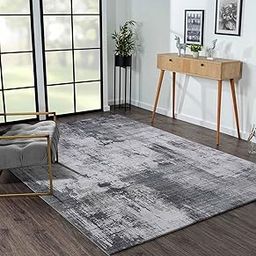 Obsessions Abstract Indoor Area Rug – Grey Polyester Carpet with Colorfast, Non-Slip Felt Backing, Large 5x7 Size for Living Room & Bedroom-0