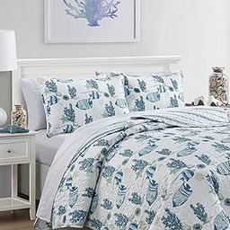 Market & Place 3-Piece Full/Queen Size Coastal Quilt Set with Shams | Reversible Lightweight Summer Bedspread | White and Blue Beach Themed Bedding | Sorrento Collection (Full/Queen)-picture-13