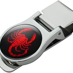 Red Tribal Scorpion Satin Chrome Plated Metal Money Clip-1