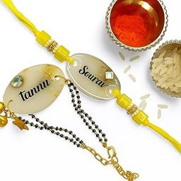 Handmade Customized Resin Couple Name Rakhi For Bhaiya and Bhabhi | Bhaiya Bhabhi Rakhi Combo with Roli Chawal-image-79