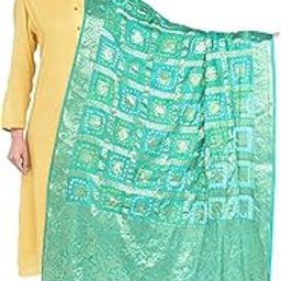 Women's Sea Green Banarasi Bandhej Gharchola Silk Dupatta-image-25