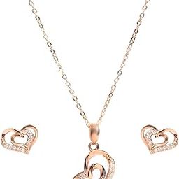 925 Sterling Silver Cubic Zirconia Rose Gold Plated Women's Heart Jewelry Set | Gift for Women and Girls | With Certificate of Authenticity and 925 Hallmark-12