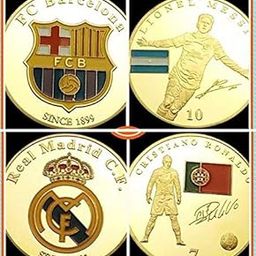 GOLD MINT Spanish Proof Set of 2 Soccer Legends Messi and Ronaldo 1Oz Huge 24kt Gold Dip Signature Autograph Medal Coins-23