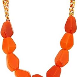 Geometric Orange Beaded Statement Necklace, Chunky Design, Braided Cord-image-3