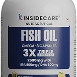 Insidecare Omega-3 Fish Oil | 2500mg 3X Triple Strength Fish Oil Capsules | 900mg EPA & 600mg DHA | No Fishy Burps | For Joint & Heart Health-image-35