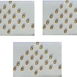 OJ Golden Moti Stone Bindi Fancy Designer Tikali Kumkum Sticker Bindiya Tikka Giftable Forehead Skin Friendly Glue Traditional Unique Bindi For Womens & Girls Size 2 Pack of 3 Bindi-45