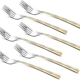 Bergner BE Essentials Tosca Stainless Steel 6 Pcs Baby Fork Set, 15.7cm Long Fork, 24k Gold Plating Premium Baby Forks, Food Grade Safe, Easy to Clean, 1.8mm Thickness - Silver/Golden-27