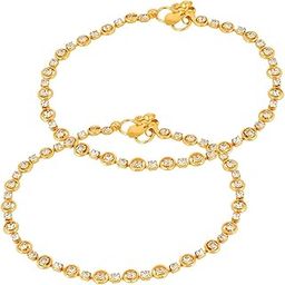 Gold-Plated Crystal Traditional Anklets/for Girls and Women | Elegant Alloy Design with Sparkling Crystals | Classic Indian Style with Gold Plating | Perfect for Festivals, Weddings-8