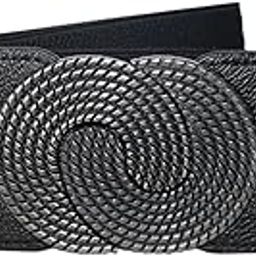 Women's Elastic Waist Belt with Round Metal Buckle, Black, 29.2 Inch Length, Stretches to 44 Inch-image-82